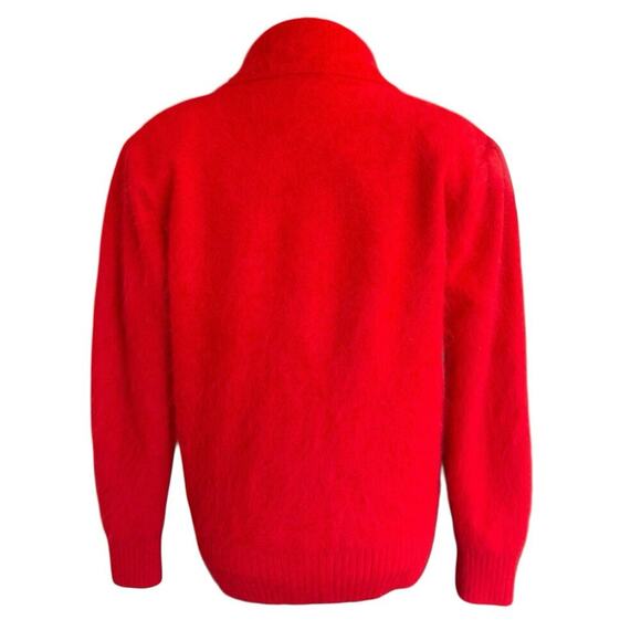 Vtg Belldini Cardigan Angora Shawl Neck Sweater Red Fuzzy Soft Classic Large - Picture 4 of 11